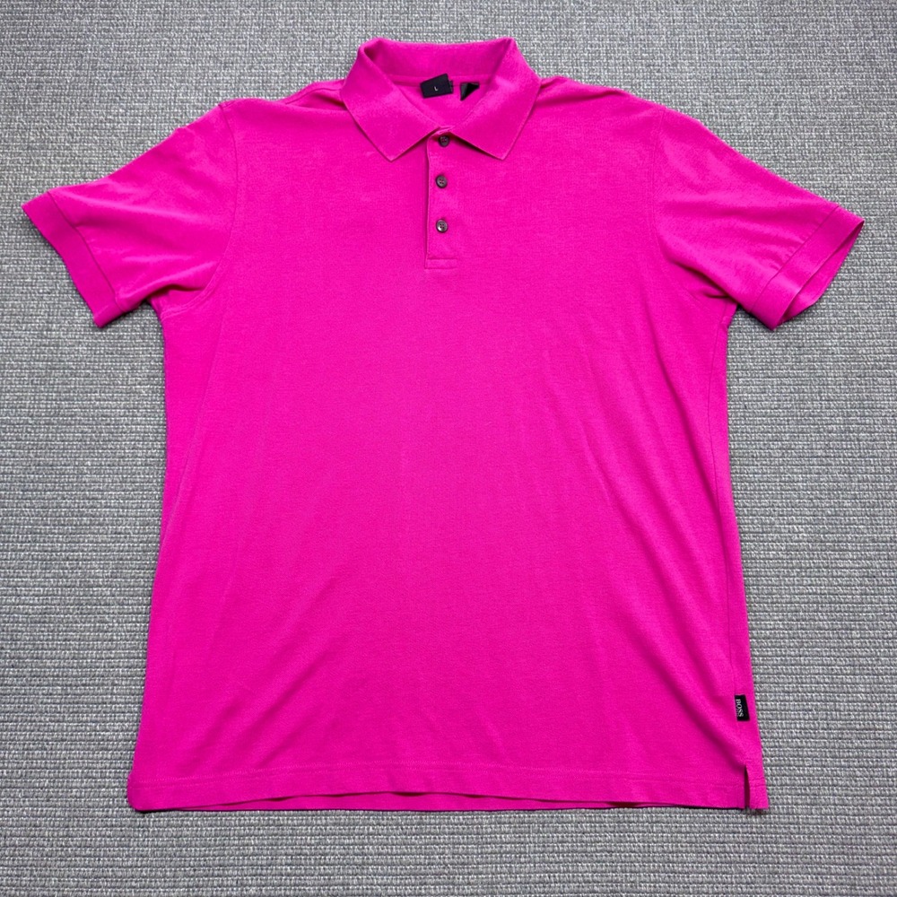 Hugo Boss Mens Pima Cotton Polo Shirt Fuchsia Pink Size L Short Sleeve 9570